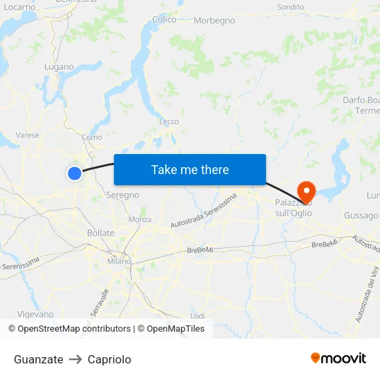 Guanzate to Capriolo map