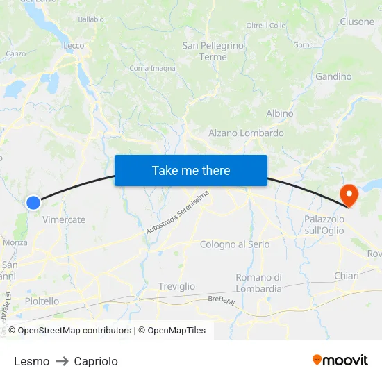 Lesmo to Capriolo map