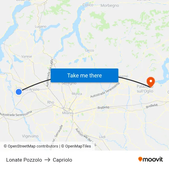 Lonate Pozzolo to Capriolo map