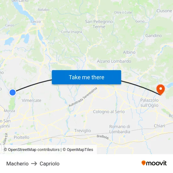 Macherio to Capriolo map