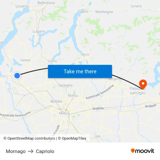 Mornago to Capriolo map