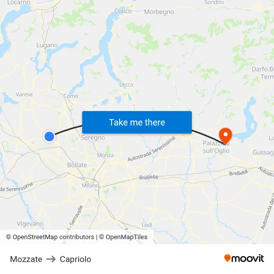 Mozzate to Capriolo map