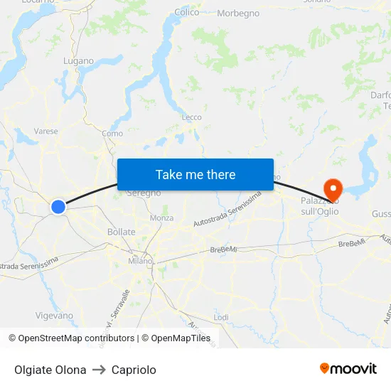 Olgiate Olona to Capriolo map