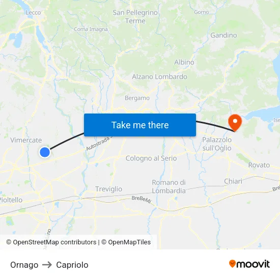 Ornago to Capriolo map