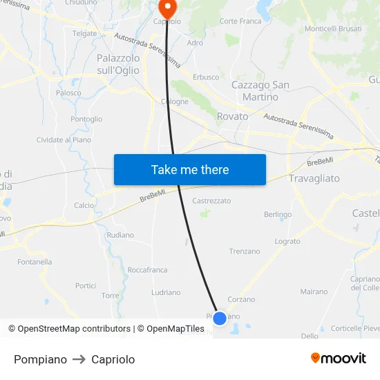 Pompiano to Capriolo map