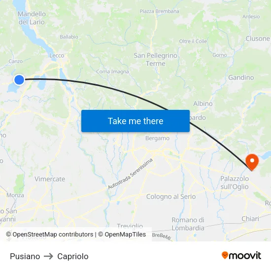 Pusiano to Capriolo map