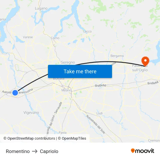 Romentino to Capriolo map