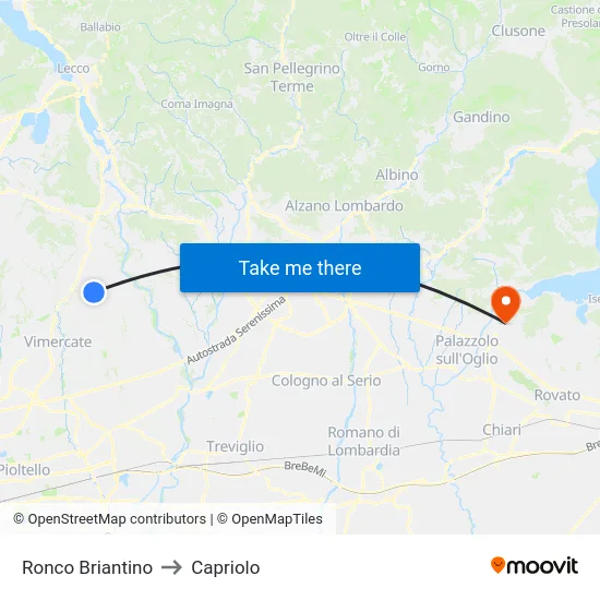 Ronco Briantino to Capriolo map