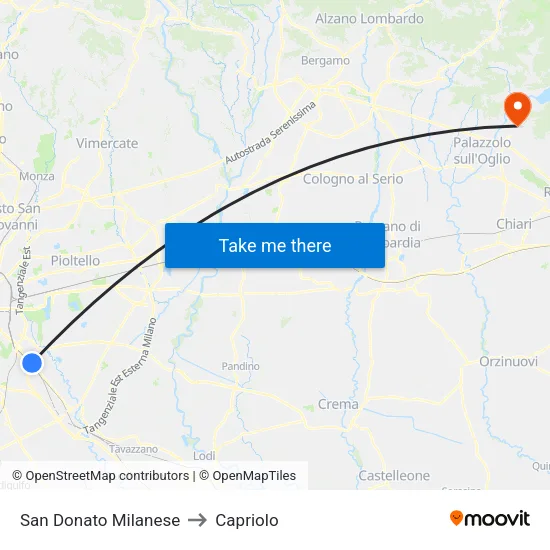San Donato Milanese to Capriolo map