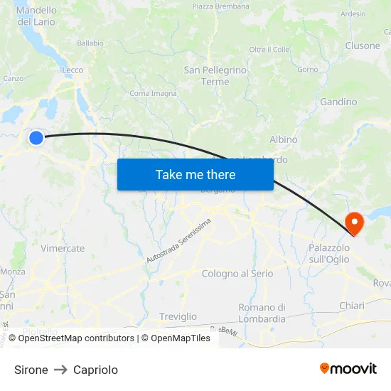 Sirone to Capriolo map