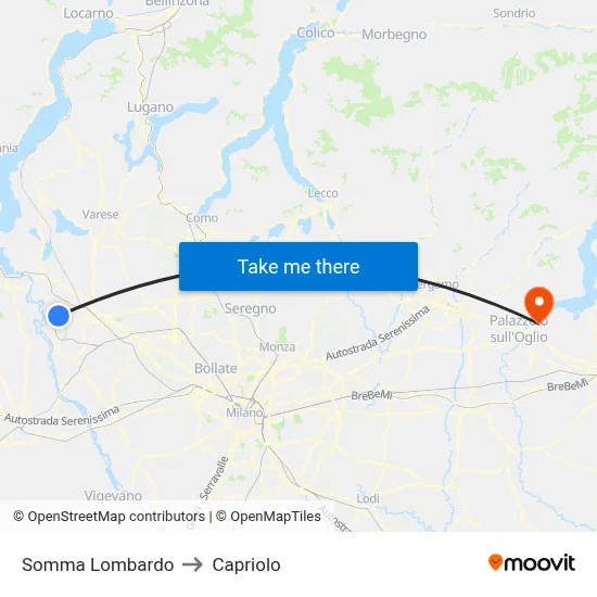 Somma Lombardo to Capriolo map