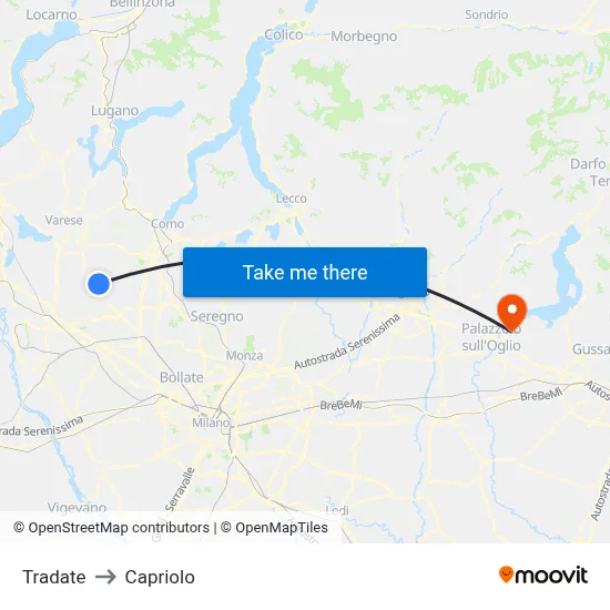 Tradate to Capriolo map