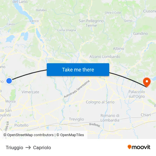 Triuggio to Capriolo map