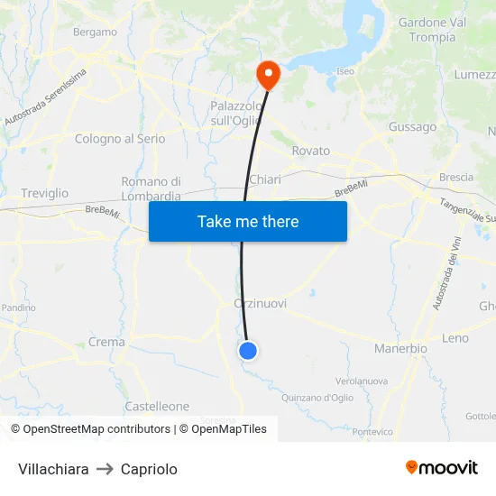 Villachiara to Capriolo map