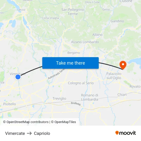 Vimercate to Capriolo map