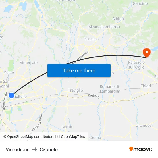 Vimodrone to Capriolo map