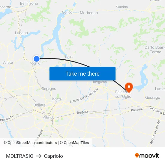 Moltrasio to Capriolo map