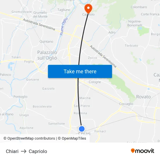 Chiari to Capriolo map
