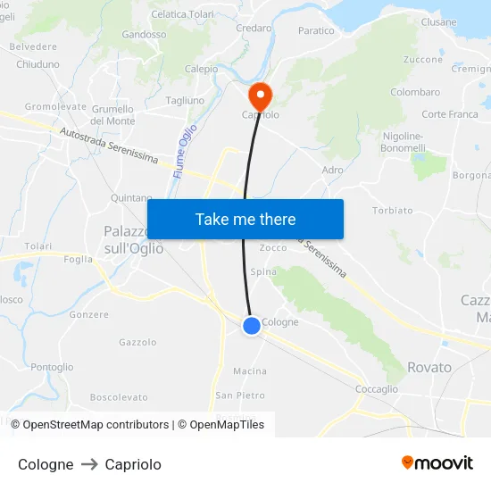 Cologne to Capriolo map