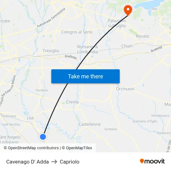 Cavenago D' Adda to Capriolo map