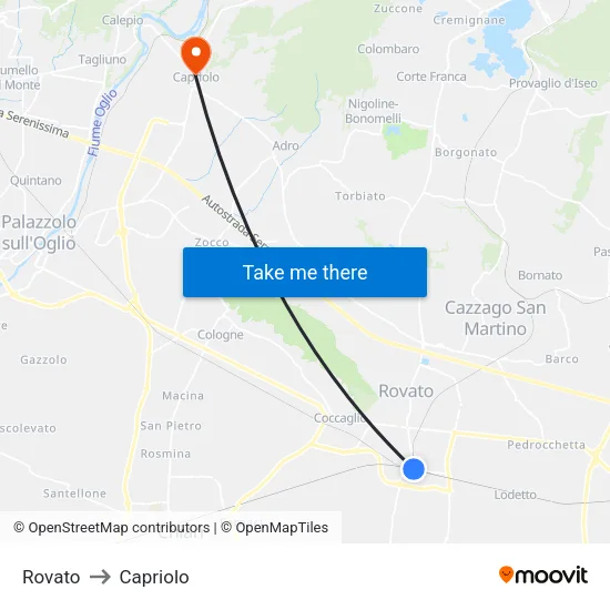 Rovato to Capriolo map