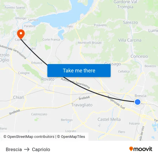 Brescia to Capriolo map