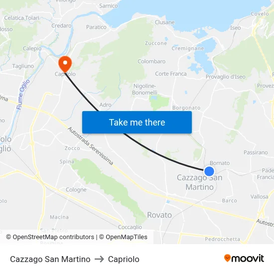 Cazzago San Martino to Capriolo map