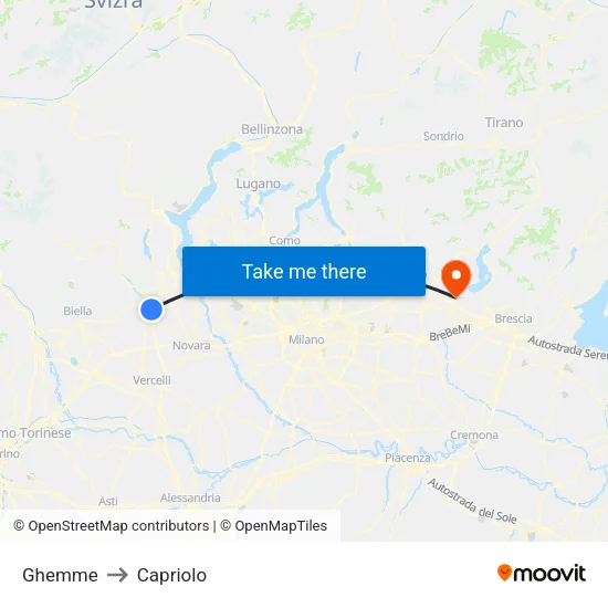 Ghemme to Capriolo map