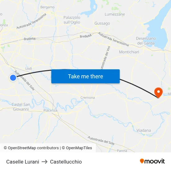 Caselle Lurani to Castellucchio map