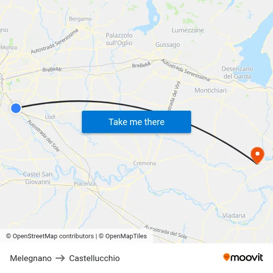 Melegnano to Castellucchio map
