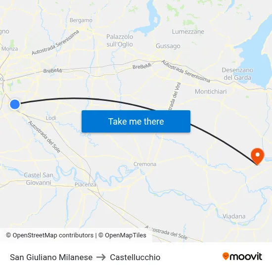 San Giuliano Milanese to Castellucchio map