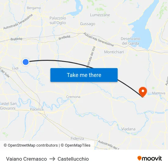 Vaiano Cremasco to Castellucchio map