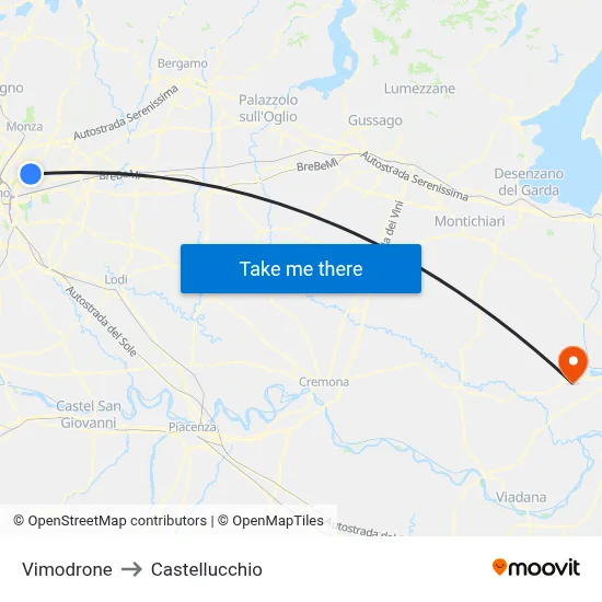 Vimodrone to Castellucchio map