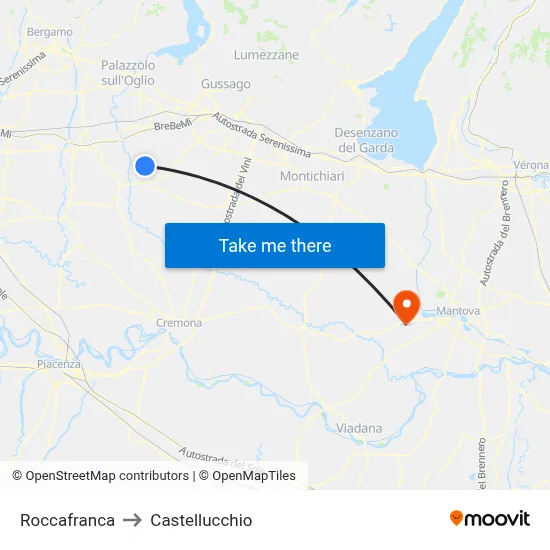 Roccafranca to Castellucchio map