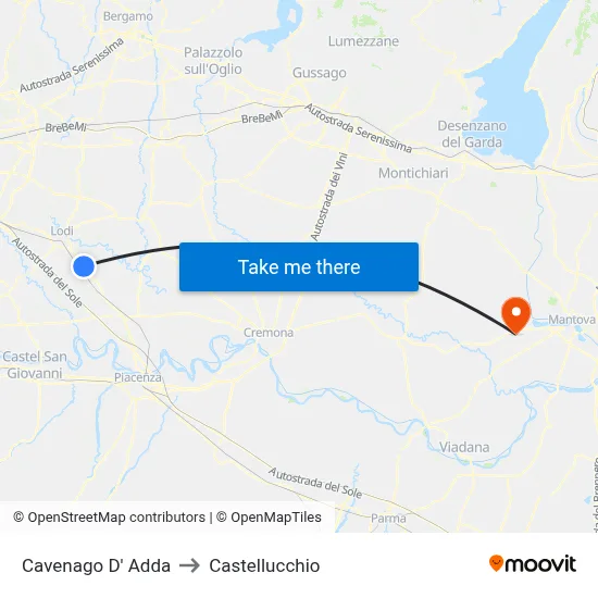 Cavenago D' Adda to Castellucchio map