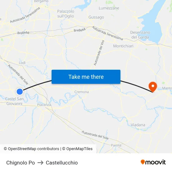 Chignolo Po to Castellucchio map