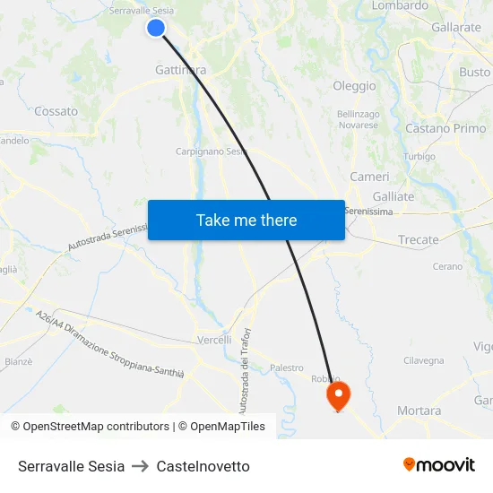 Serravalle Sesia to Castelnovetto map