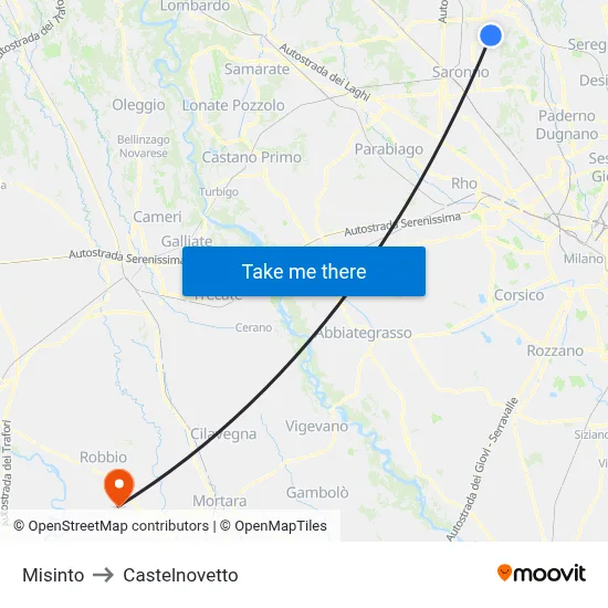 Misinto to Castelnovetto map