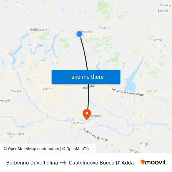 Berbenno Di Valtellina to Castelnuovo Bocca D' Adda map