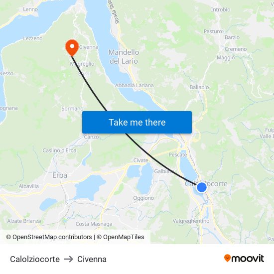 Calolziocorte to Civenna map