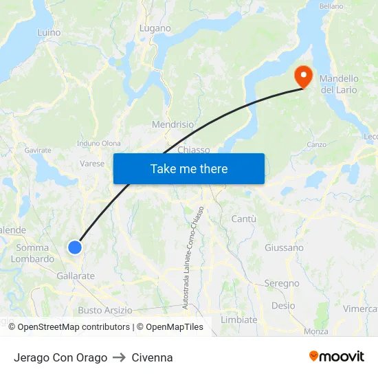 Jerago con Orago to Civenna map