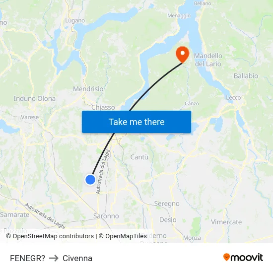 Fenegro to Civenna map