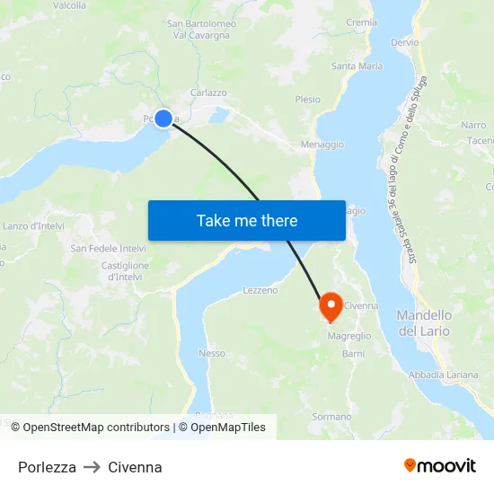 Porlezza to Civenna map