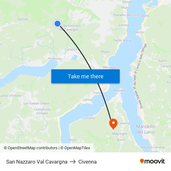 San Nazzaro Val Cavargna to Civenna map