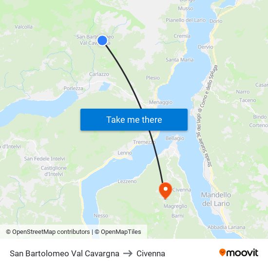 San Bartolomeo Val Cavargna to Civenna map