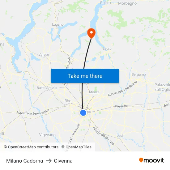 Milan Cadorna to Civenna map