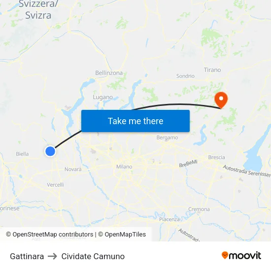 Gattinara to Cividate Camuno map