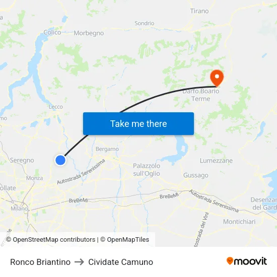 Ronco Briantino to Cividate Camuno map