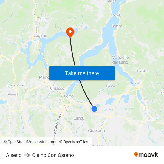 Alserio to Claino Con Osteno map