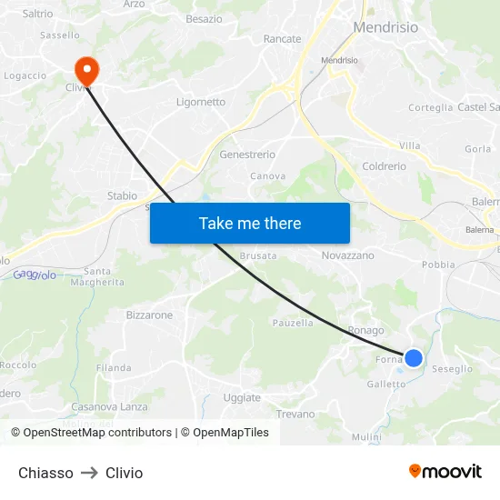 Chiasso to Clivio map